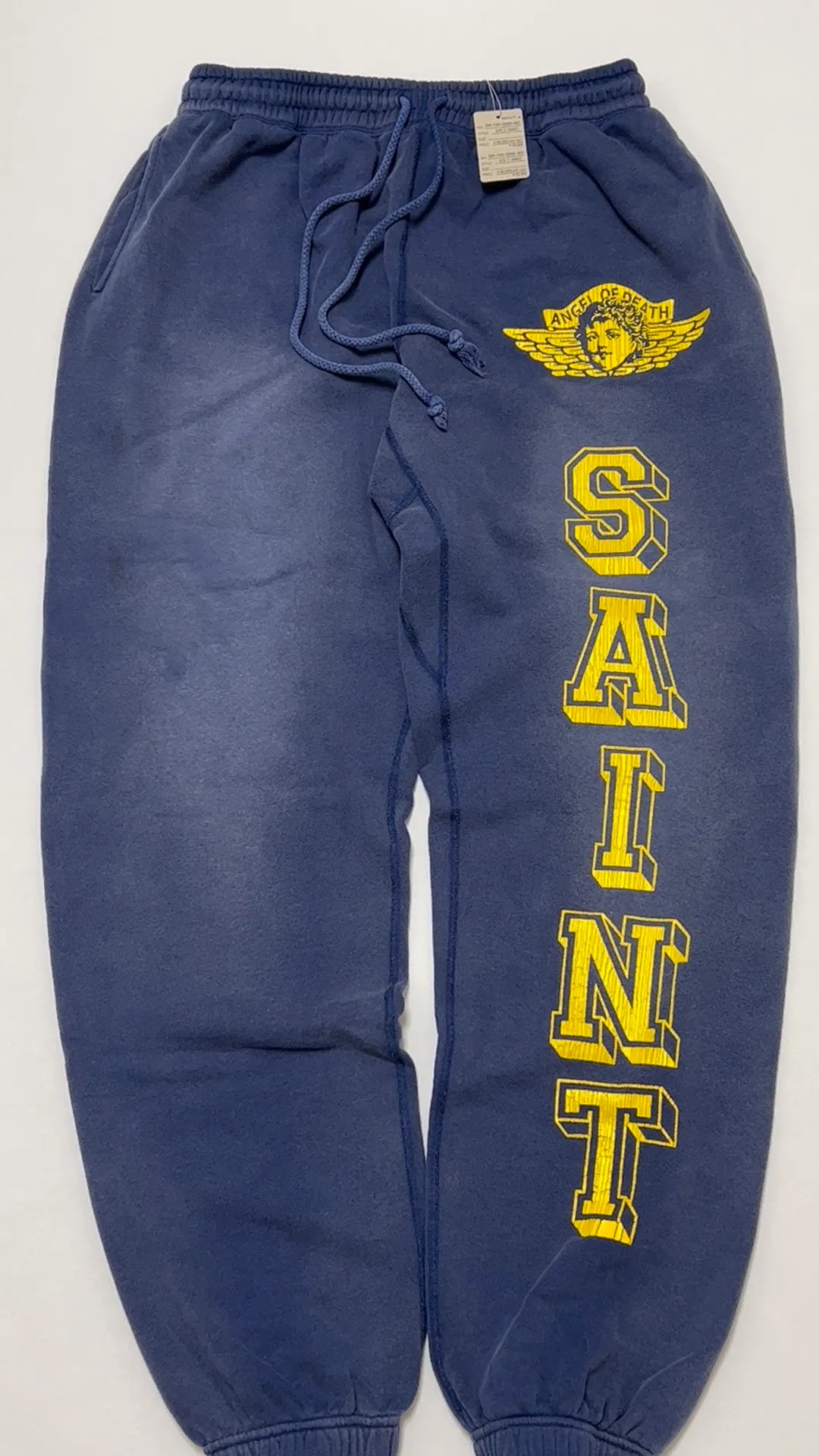 SAINT M×××××× ANGEL SWEATER PANTS/NAVY Angel Reborn Blue Sweatpants Washed Blue S-XL Assute Garment Dyeing Full Clothes Water Fading Dirty and Distressed New Vintage Ceiling God Cut Original Same Style